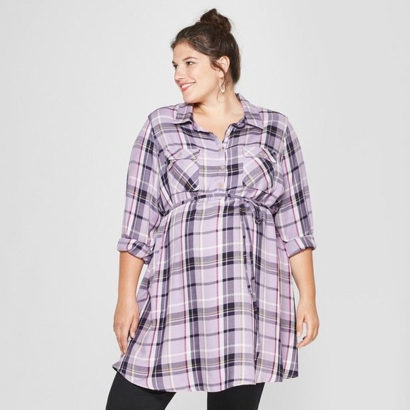Isabel Maternity by Ingrid & Isabel Tops - Isabel Maternity Dress Tunic Top Size 1X Purple Plus Flannel Plaid